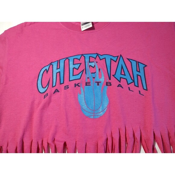Cheetah basketball Tshirt bright red fringed tee shirt, hippie, M Delta Custom - Picture 2 of 6